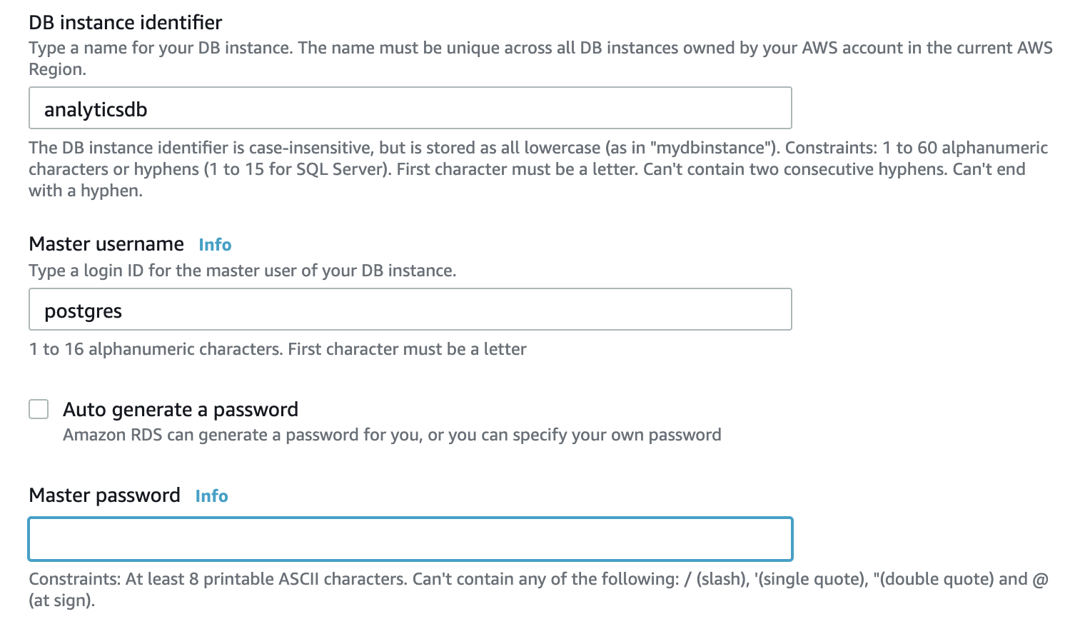 Credentials for database